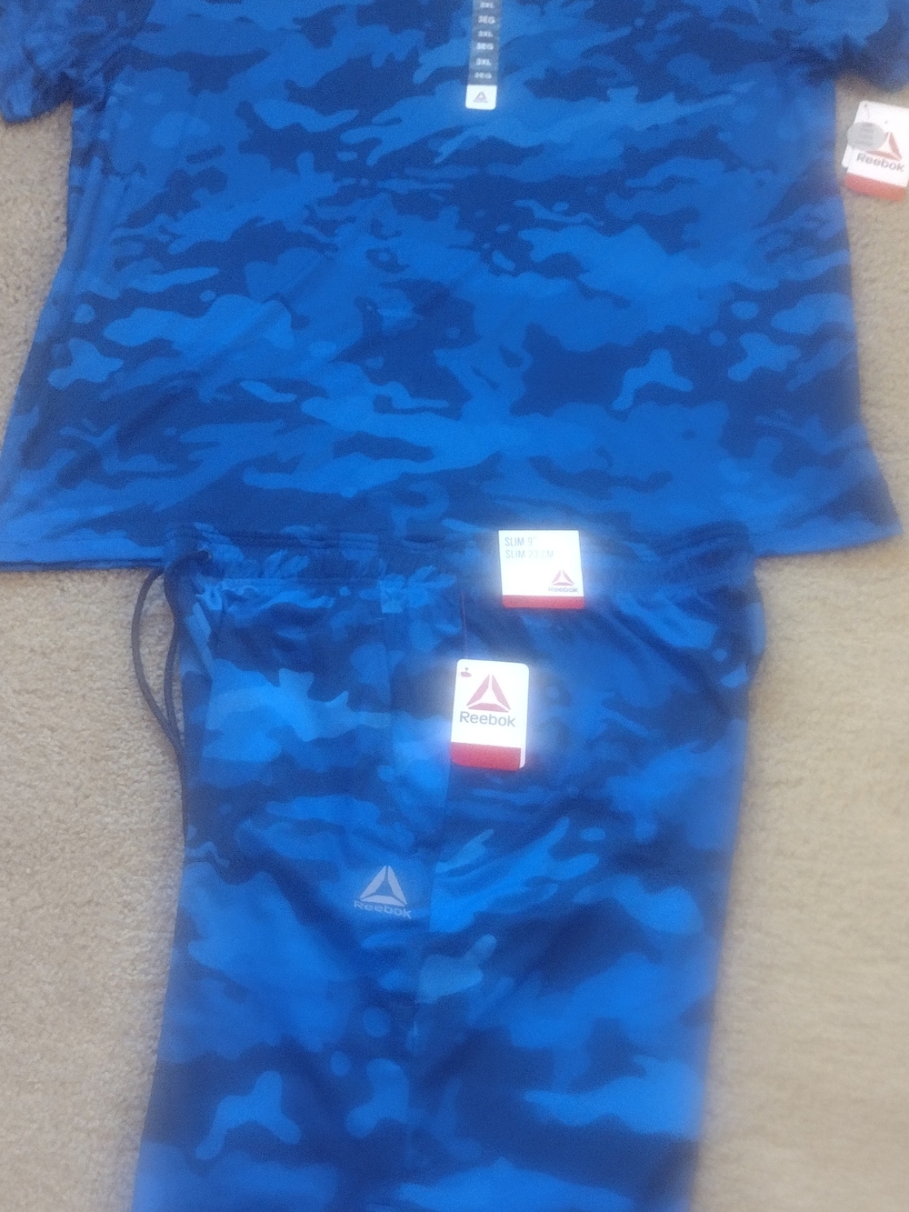 Reebok: 3xl Men’s Royal Blue Camo Athletic Short Set $12